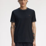 Fred Perry Twin Tipped T-Shirt - Navy/Oatmeal/Burnt Tobacco