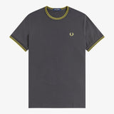 Fred Perry Twin Tipped T-Shirt - Anchor Grey/Tennis Yellow