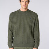U.S. Polo Assn. Maglia Girocollo a Treccia in Cotone e Cashmere - Olive
