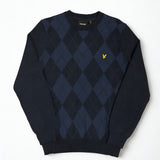 Lyle & Scott Cotton Merino Argyle Jumper - Dark Navy Marl/Mid Navy Marl