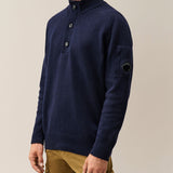 C.P. Company Lambswool Half Button Lens Sweater - Total Eclipse