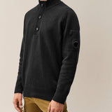 C.P. Company Lambswool Half Button Lens Sweater - Black