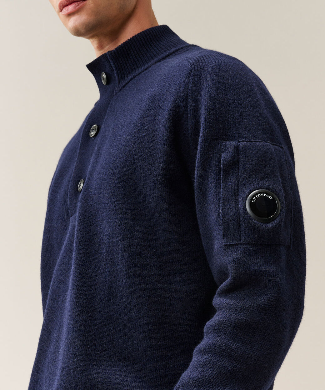C.P. Company Lambswool Half Button Lens Sweater - Total Eclipse