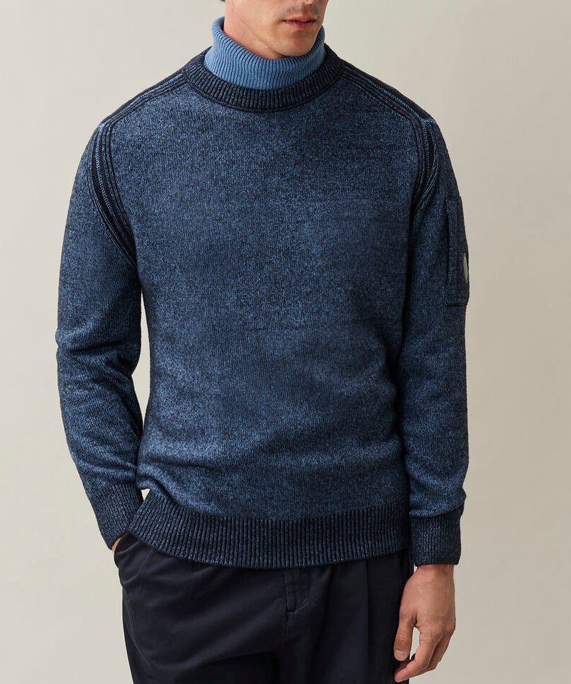 C.P. Company Fleece Knit Lens Contrast Crewneck Sweater - Orion Blue