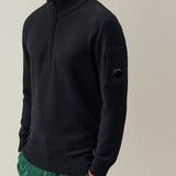 C.P. Company Fleece Knit Lens Half Zip Sweater - Black