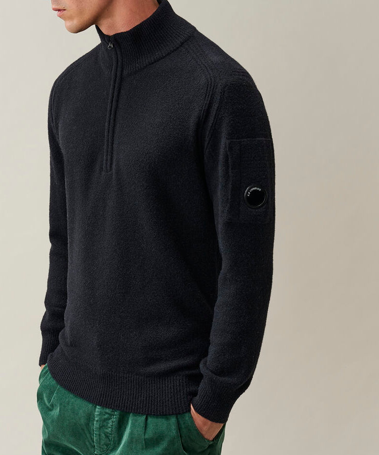 C.P. Company Fleece Knit Lens Half Zip Sweater - Black