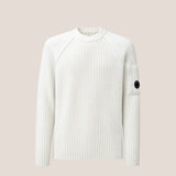 C.P. Company Fleece Knit Lens Crewneck Sweater - White Melange