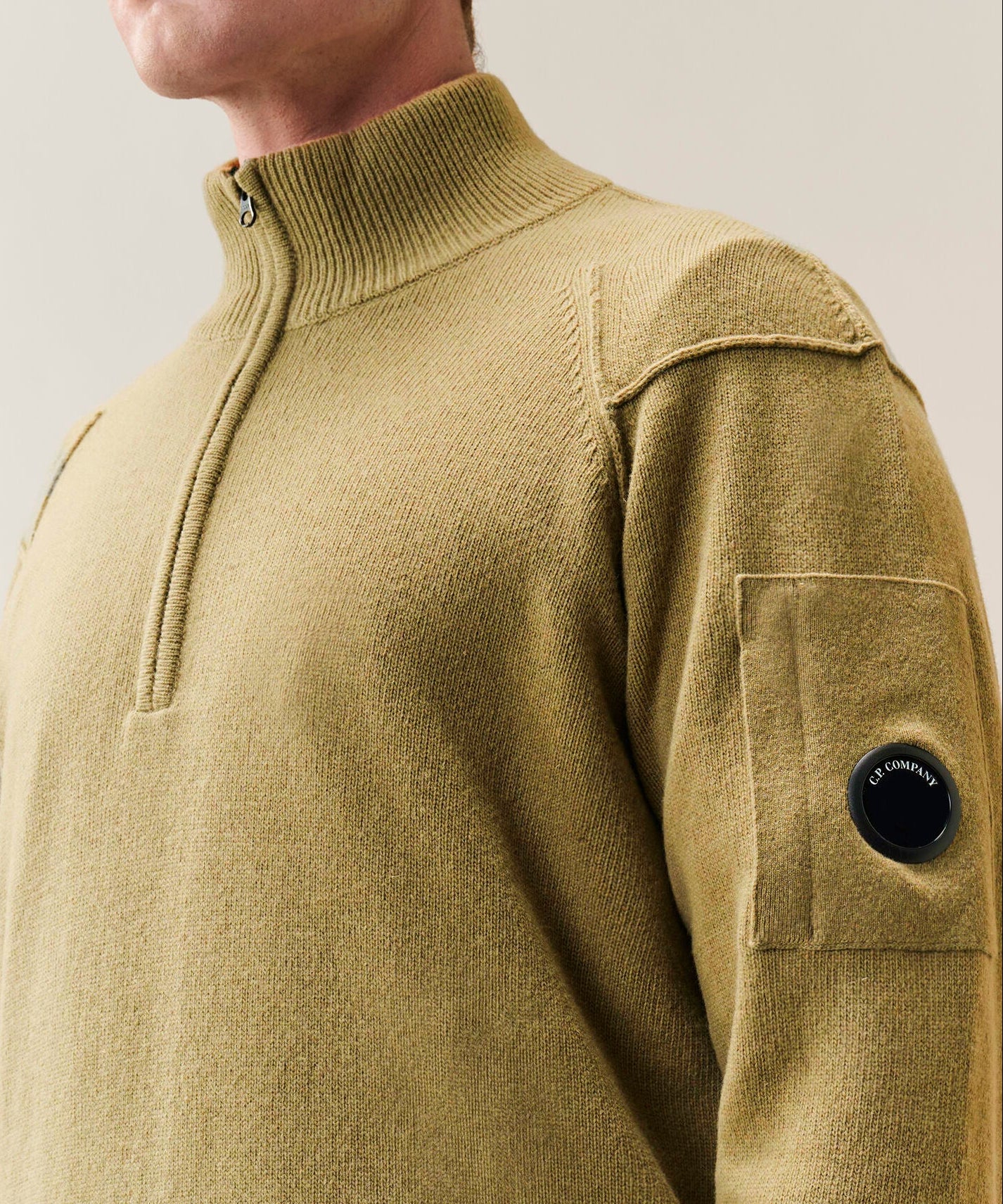 C.P. Company Lambswool Lens Half Zip Sweater - Ermine