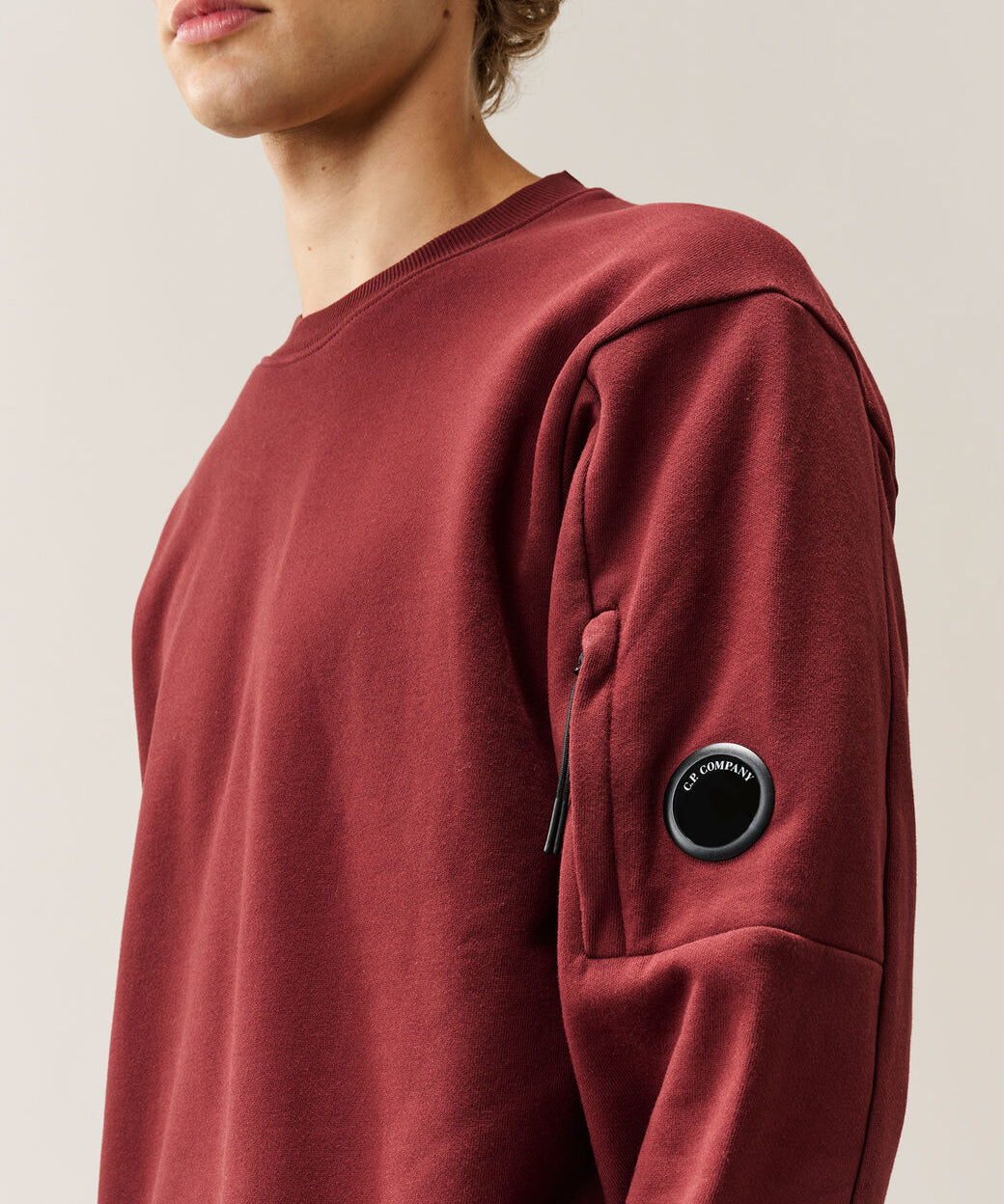 C.P. Company Diagonal Raised Fleece Lens Crewneck Sweatshirt - Andorra Red