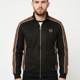 Sergio Tacchini Contrasto Suede Velour Track Top - Black/Potting Soil/Gardenia