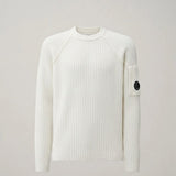 C.P. Company Fleece Knit Lens Crewneck Sweater - White Melange
