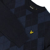 Lyle & Scott Cotton Merino Argyle Jumper - Dark Navy Marl/Mid Navy Marl