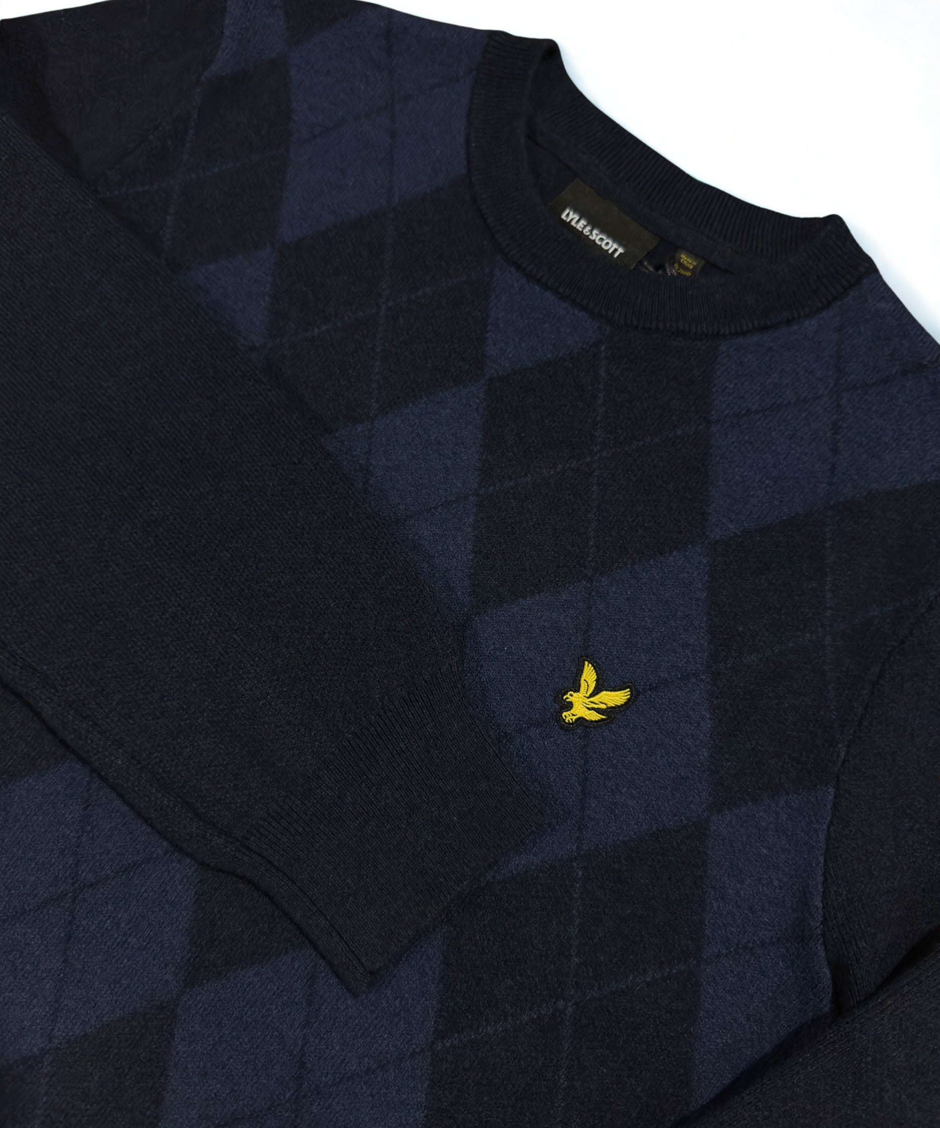 Lyle & Scott Cotton Merino Argyle Jumper - Dark Navy Marl/Mid Navy Marl