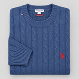 U.S. Polo Assn. Bert Cashmere Blend Cable Jumper - Sky