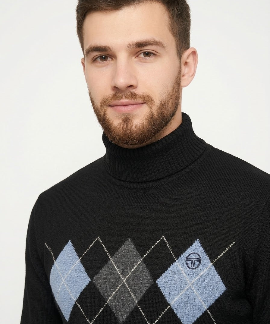Sergio Tacchini Moretti Knit Roll Neck - Black/Charcoal Marl/Country Blue