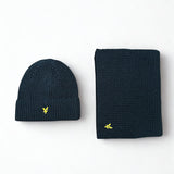 Lyle & Scott Waffle Scarf and Beanie Set - Dark Navy