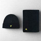 Lyle & Scott Brushed Scarf and Beanie Set - Jet Black