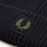 Fred Perry Cotton Ribbed Beanie - Black