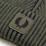 Fred Perry Cotton Ribbed Beanie - LW Green/Black