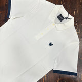 Lyle & Scott Contrast Cuff Tonal Polo Shirt - White/Dark Navy