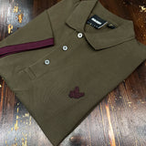 Lyle & Scott Contrast Cuff Tonal Polo Shirt - Olive/Burgundy