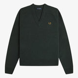 Fred Perry Saddle Sleeve V Neck Wool Jumper - Night Green
