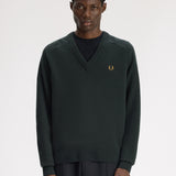 Fred Perry Saddle Sleeve V Neck Wool Jumper - Night Green