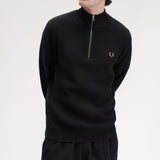Fred Perry Waffle Stitch Half Zip Jumper - Black