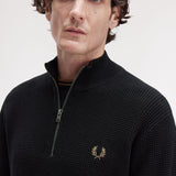 Fred Perry Waffle Stitch Half Zip Jumper - Black