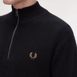 Fred Perry Waffle Stitch Half Zip Jumper - Black