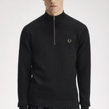 Fred Perry Waffle Stitch Half Zip Jumper - Black
