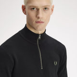 Fred Perry Waffle Stitch Half Zip Jumper - Black