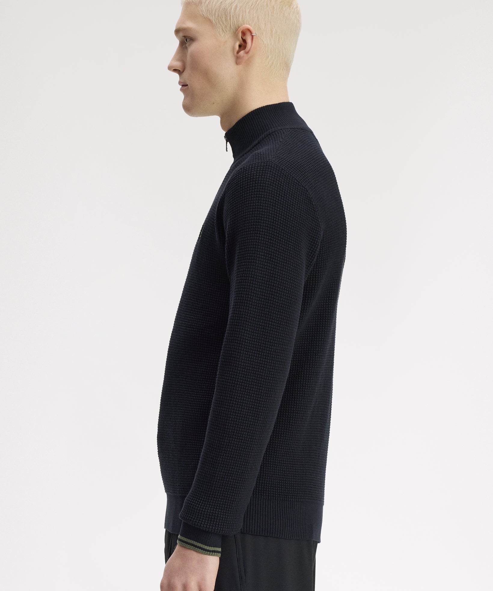 Fred Perry Waffle Stitch Half Zip Jumper - Black