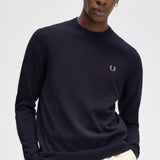 Fred Perry Classic Crew Neck Jumper - Navy/Dark Caramel