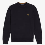 Fred Perry Classic Crew Neck Jumper - Navy/Dark Caramel