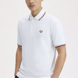 Fred Perry Made in England Twin Tipped Polo Shirt - White/Ice/Maroon
