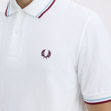 Fred Perry Made in England Twin Tipped Polo Shirt - White/Ice/Maroon