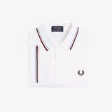 Fred Perry Made in England Twin Tipped Polo Shirt - White/Ice/Maroon