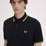Fred Perry Made in England Twin Tipped Polo Shirt - Black/Champagne