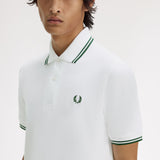 Fred Perry Made in England Twin Tipped Polo Shirt - Snow White/ Tartan Green