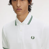 Fred Perry Made in England Twin Tipped Polo Shirt - Snow White/ Tartan Green