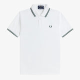 Fred Perry Made in England Twin Tipped Polo Shirt - Snow White/ Tartan Green