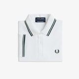 Fred Perry Made in England Twin Tipped Polo Shirt - Snow White/ Tartan Green