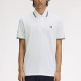 Fred Perry Made in England Twin Tipped Polo Shirt - Snow White/ Tartan Green