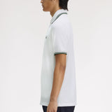 Fred Perry Made in England Twin Tipped Polo Shirt - Snow White/ Tartan Green