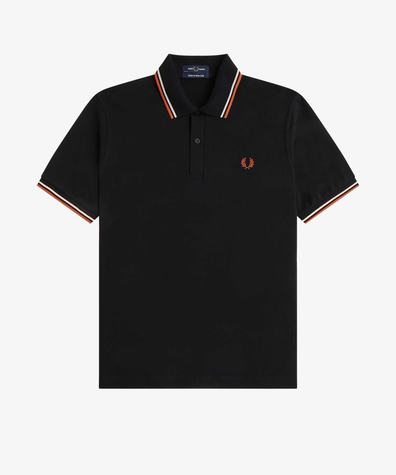 Fred Perry Made in England Twin Tipped Polo Shirt - Black/White/Burnt Orange