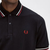 Fred Perry Made in England Twin Tipped Polo Shirt - Black/Ecru/Oxblood