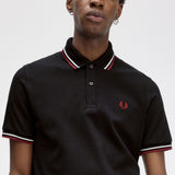Fred Perry Made in England Twin Tipped Polo Shirt - Black/Ecru/Oxblood