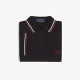 Fred Perry Made in England Twin Tipped Polo Shirt - Black/Ecru/Oxblood