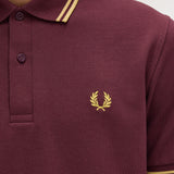 Fred Perry Made in England Single Tipped Polo Shirt - Oxblood/Honeycomb